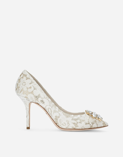 Dolce & Gabbana Pump In Taormina Lace With Crystals - Femme Escarpins Et Slingbacks Gris Dentelle 40 