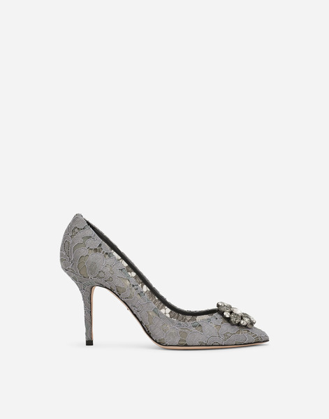  Dolce & Gabbana Pump In Taormina Lace With Crystals - Femme Escarpins Et Slingbacks Gris Dentelle 40.5 