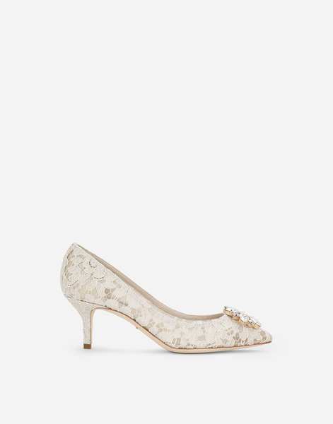  Dolce & Gabbana Pump In Taormina Lace With Crystals - Femme Escarpins Et Slingbacks Gris Dentelle 38.5 
