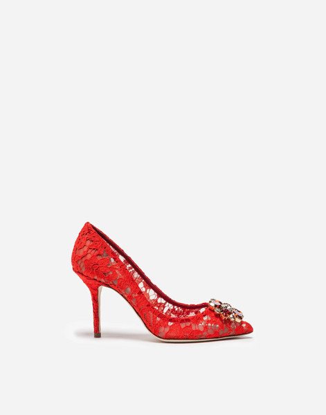  Dolce & Gabbana Pump In Taormina Lace With Crystals - Femme Escarpins Et Slingbacks Rouge Dentelle 37 