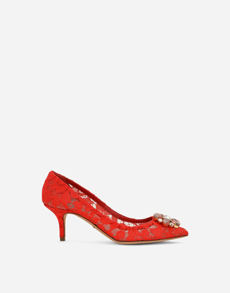  Dolce & Gabbana Pump In Taormina Lace With Crystals - Femme Escarpins Et Slingbacks Rouge Dentelle 36 