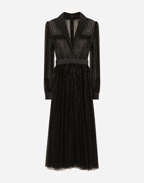 Dolce & Gabbana Robe-chemise De Smoking Mi-longue En Tulle Brodé De Paillettes - Femme Robes Noir 44 