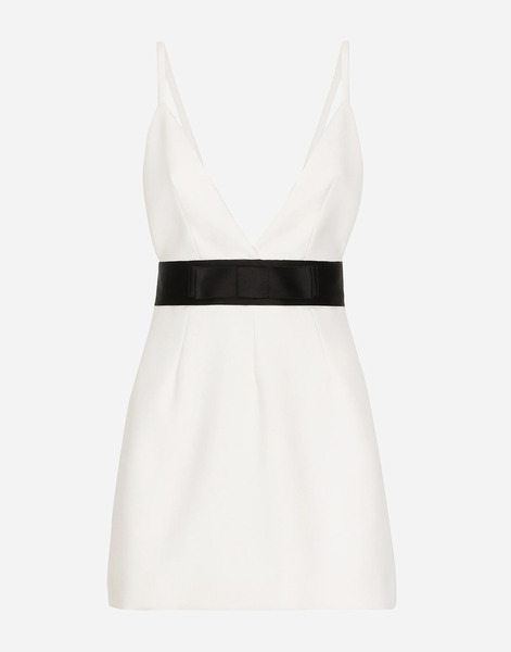  Dolce & Gabbana Robe Courte En Toile De Laine Avec Bretelles Et Ceinture En Satin - Femme Robes Blanc 42 