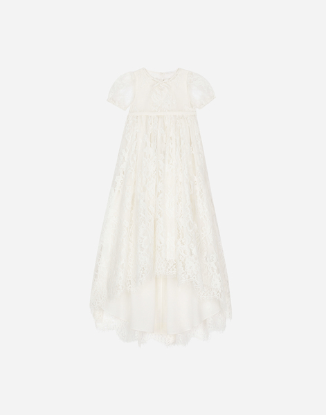  Dolce & Gabbana Robe De Baptême En Dentelle De Chantilly Ramage Coupe Empire Et Manches Courtes - Homme Robes Multicolore Dentelle 9 Months 