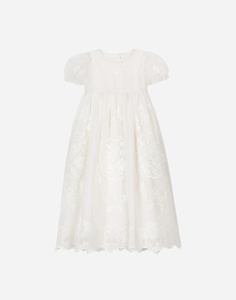  Dolce & Gabbana Robe De Baptême En Mousseline Brodée Coupe Empire Et Manches Courtes - Homme Robes Blanc Tissu 6 Months 