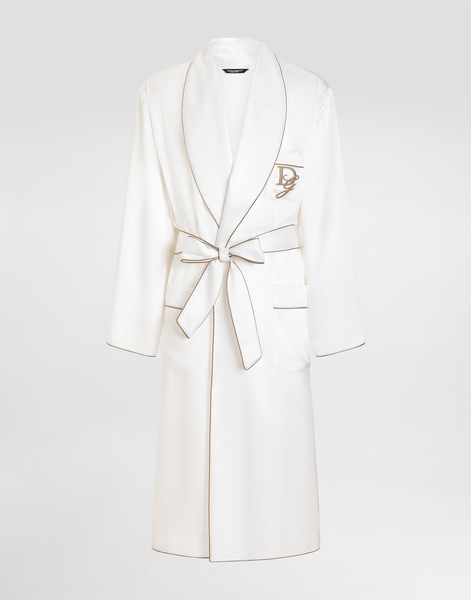  Dolce & Gabbana Robe De Chambre En Soie à Broderie - Homme Sous-vêtements Et Loungewear Blanc Soie 46 
