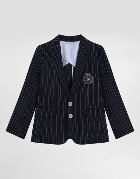  Dolce & Gabbana Single-breasted Pinstripe Linen Jacket With Patch - Homme Costumes Multicolor 12 Years 