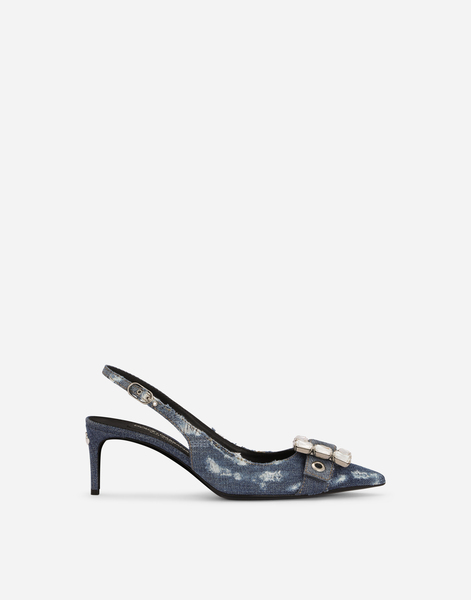 Dolce & Gabbana Slingback En Patchwork De Denim Avec Boucle En Strass - Femme Escarpins Et Slingbacks Bleu Denim 36 