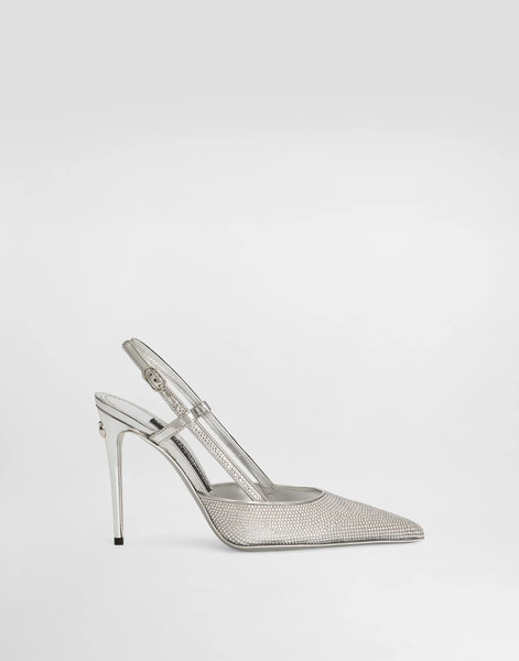  Dolce & Gabbana Slingback En Satin Avec Strass Thermocollants - Femme Escarpins Et Slingbacks Gris 38.5 