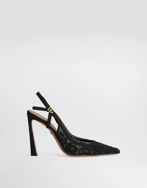  Dolce & Gabbana Slingbacks En Dentelle Léopard Avec Strass Thermocollants - Femme Escarpins Et Slingbacks Noir 38.5 