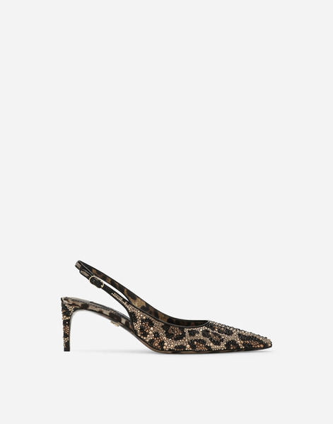  Dolce & Gabbana Slingbacks En Satin Avec Strass Thermocollants - Femme Escarpins Et Slingbacks Imprim� Animalier Satin 37.5 