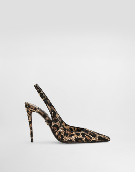  Dolce & Gabbana Slingbacks En Satin Avec Strass Thermocollants - Femme Escarpins Et Slingbacks Imprim� Animalier Satin 36 