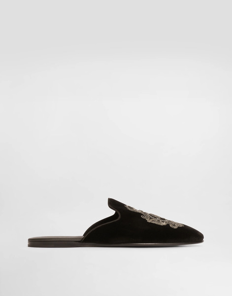  Dolce & Gabbana Slippers En Velours à Broderie Blason - Homme Drivers Et Mocassins Multicolore Velours 39 