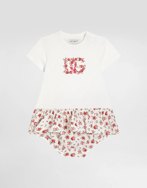  Dolce & Gabbana Small Rose-print Jersey And Poplin Dress With Dg Logo - Femme Robes Multicolore 24/30 Months 