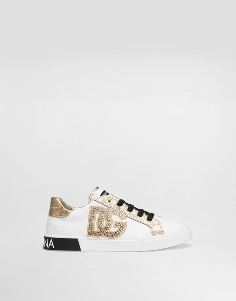  Dolce & Gabbana Sneakers In Nappa Calfskin And Laminated Dauphine Leather - Femme Chaussures (27-40) Blanc Cuir 28 