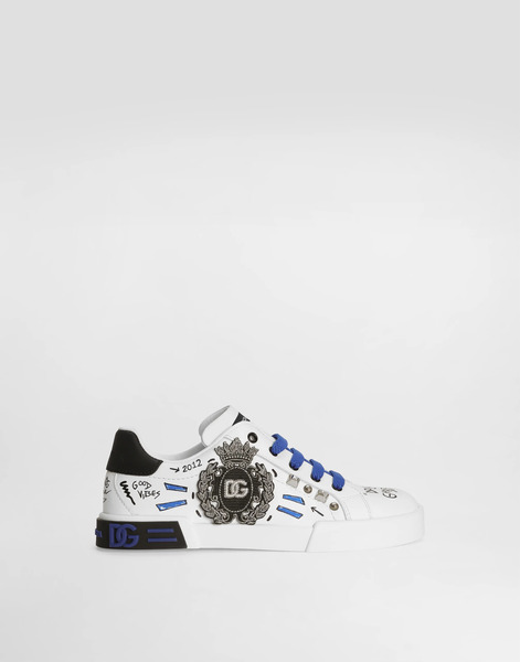  Dolce & Gabbana Sneakers Portofino Light En Cuir De Veau Imprimé - Homme Chaussures (27-40) Blanc 32 