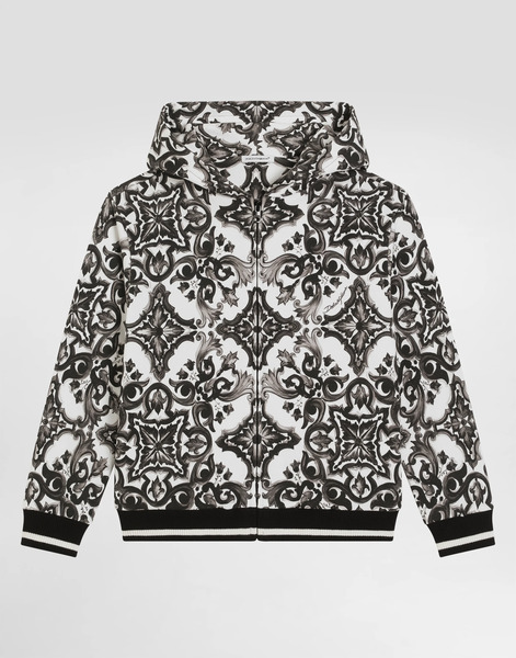  Dolce & Gabbana Sweat-shirt Molletonné à Capuche, Fermeture Zippée Et Imprimé Majoliques - Homme T-shirts Et Sweat-shirts Multicolore 8 Years 