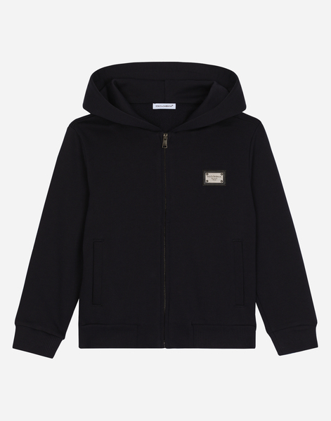  Dolce & Gabbana Sweat-shirt Zippé Avec Capuche Et Plaquette à Logo - Homme T-shirts Et Sweat-shirts Bleu Coton 2 Years 