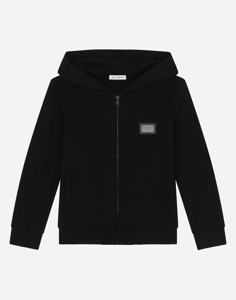  Dolce & Gabbana Sweat-shirt Zippé Avec Capuche Et Plaquette à Logo - Homme T-shirts Et Sweat-shirts Noir Coton 4 Years 
