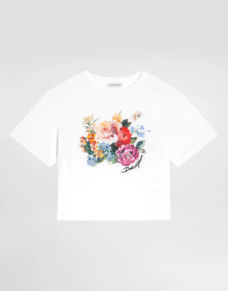  Dolce & Gabbana T-shirt En Jersey à Manches Courtes Et Imprimé Fleurs - Femme T-shirts Et Sweat-shirts Blanc 6 Years 