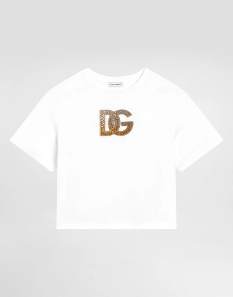  Dolce & Gabbana T-shirt En Jersey à Manches Courtes Et Logo Dg En Strass - Femme T-shirts Et Sweat-shirts Blanc 2 Years 