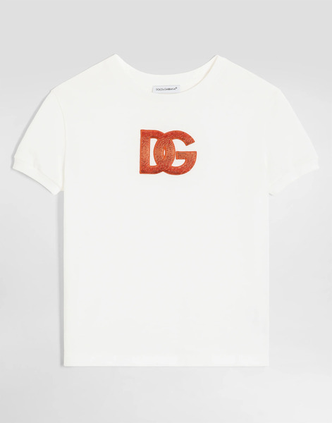  Dolce & Gabbana T-shirt En Jersey Avec Broderie Du Logo En Paillettes - Femme T-shirts Et Sweat-shirts Blanc 2 Years 