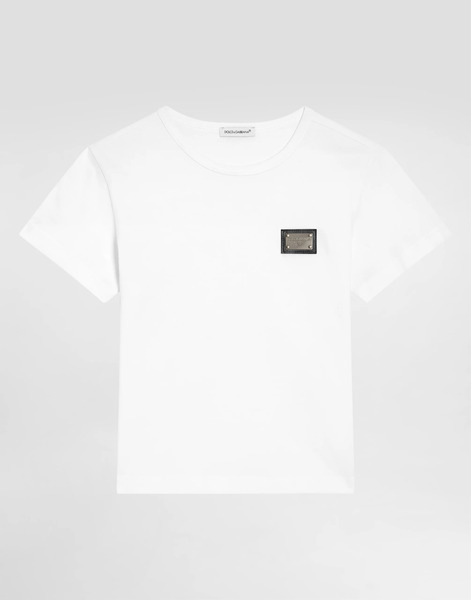  Dolce & Gabbana T-shirt En Jersey Avec Plaquette à Logo - Homme T-shirts Et Sweat-shirts Blanc Coton 8 Years 