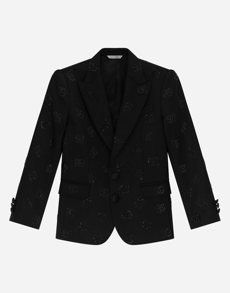  Dolce & Gabbana Veste Classique Sicilia En Laine à Deux Boutons Et Logo En Strass Thermocollants All-over - Homme Costumes Noir Coton 12 Years 