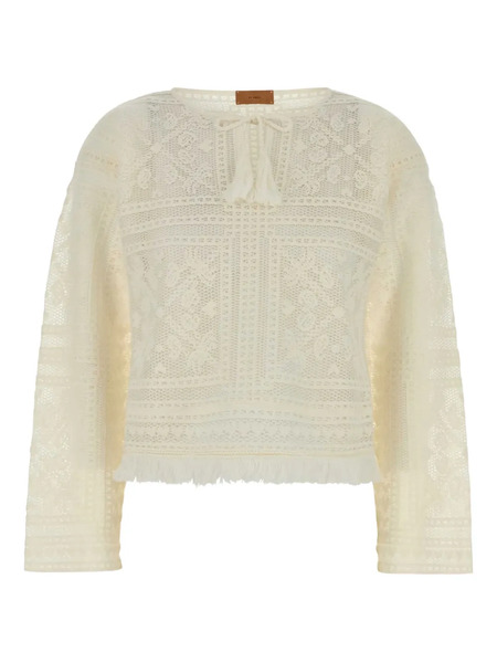  Alanui Pull En Crochet à Franges - Blanc 