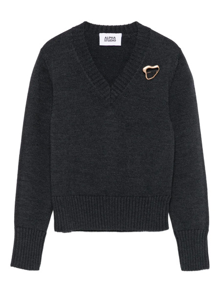  Alpha Studio Pull à Col V - Gris 
