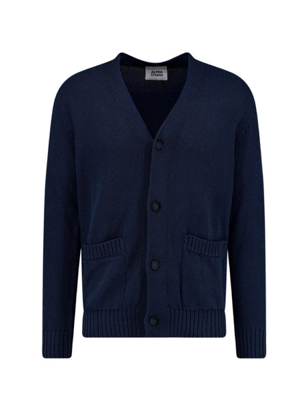  Alpha Studio Ribbed-trim Button-up Cardigan - Bleu 