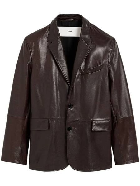  Ami Paris Blazer En Cuir à Simple Boutonnage - Marron 