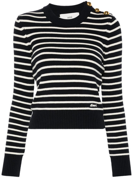  Ami Paris Pull Nervuré à Rayures - Bleu 