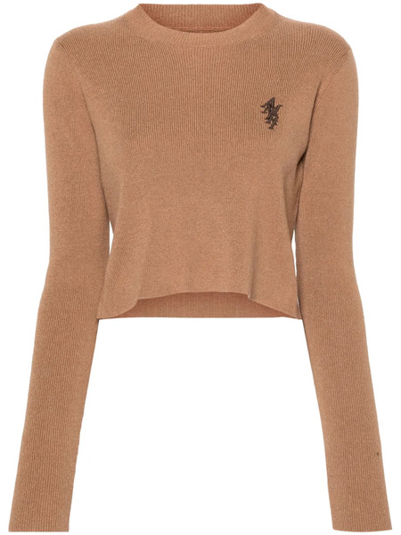  Amiri Pull Crop à Logo Brodé - Marron 