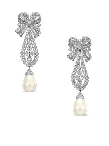  Anabela Chan Boucles D'oreilles Dentelle Bow En Or Blanc 14ct Et Rhodium Vermeil Serties De Diamant à Perles 