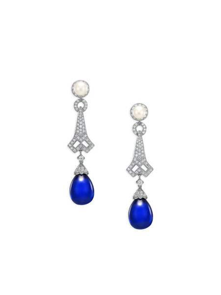  Anabela Chan Boucles D'oreilles Lattice En Or Blanc 14 Ct Avec Saphir Bleu Et Diamants Blancs - Argent 