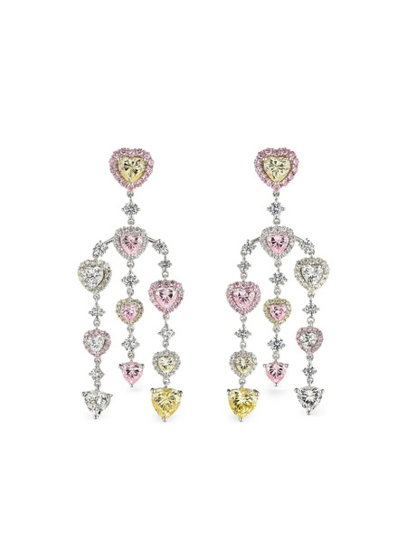  Anabela Chan Boucles D'oreilles Love Heart En Or Blanc 14ct Et Rhodium Vermeil Serties De Diamant - Rose 