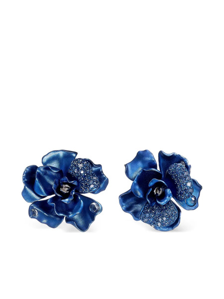 Anabela Chan Boucles D'oreilles Midnight Camelia En Rhodium Vermeil Et Aluminium Recyclé Serties De Pahir Et De Topaze - Bleu 