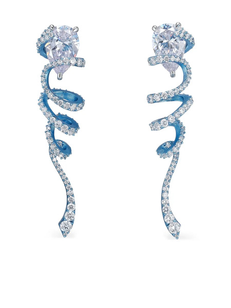  Anabela Chan Boucles D'oreilles Ribbon Twirl En Or Blanc 14ct Et Rhodium Vermeil Serties De Diamants - Bleu 
