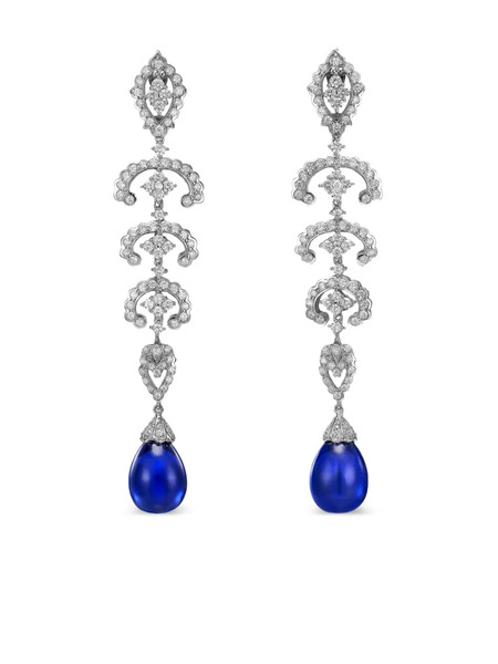 Anabela Chan Boucles D'oreilles Scallop Lace En Rhodium Vermeil Serties De Diamant Et De Saphir - Bleu 