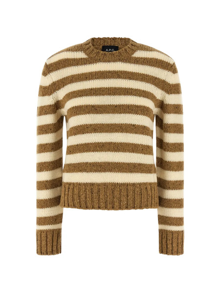  A.p.c. Pull Rayé à Col Rond - Marron 