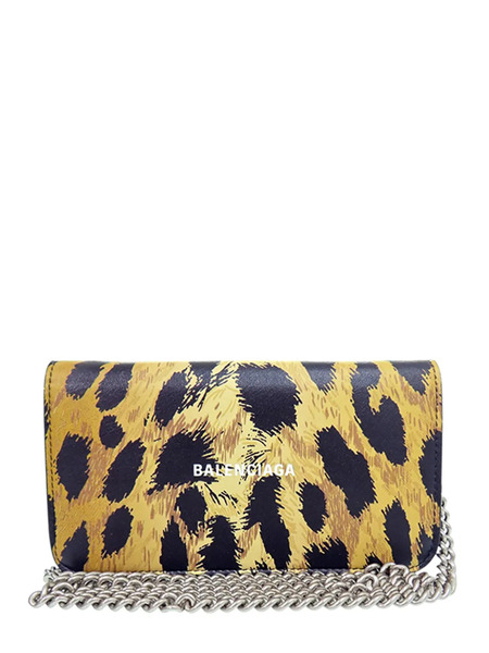  Balenciaga Pre-owned 2000-2017 Leopard Printed Calfskin Continental Wallet On Chain Crossbody Bag - Tons Neutres 