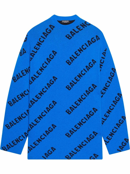  Balenciaga Pull Allover Logo - Bleu 