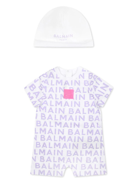  Balmain Kids Ensemble-barboteuse à Logo Imprimé - Blanc 