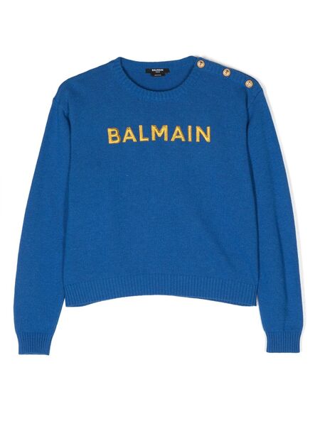  Balmain Kids Pull à Logo Brodé - Bleu 