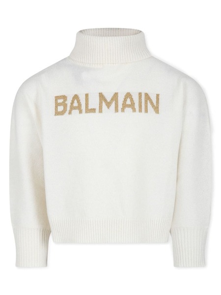  Balmain Kids Pull à Logo En Intarsia - Blanc 