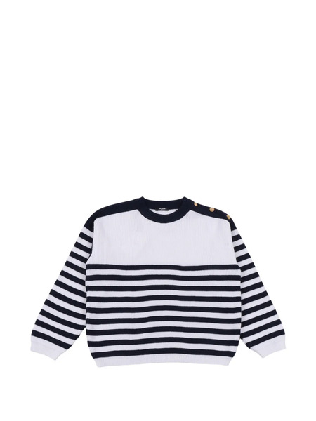  Balmain Kids Pull à Rayures - Blanc 