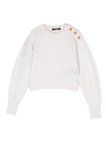  Balmain Kids Pull En Maille Nervurée - Blanc 