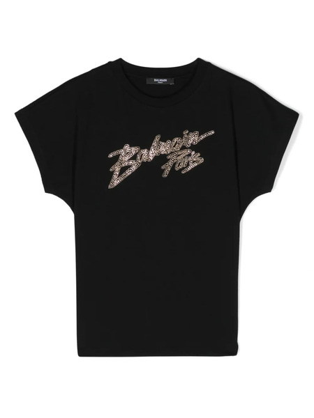  Balmain Kids T-shirt En Coton à Logo Clouté - Noir 