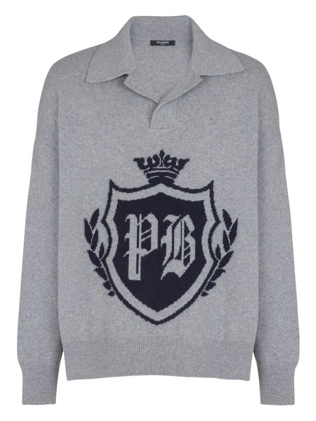  Balmain Pull à Logo - Gris 